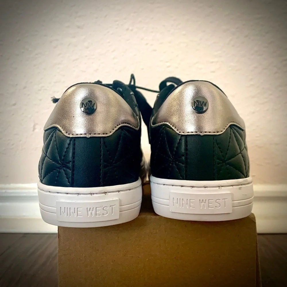 New | NINE WEST Lerosa Quilted Low Top Sneakers |Black Fashion Sneakers | 6.5 - Picture 6 of 7